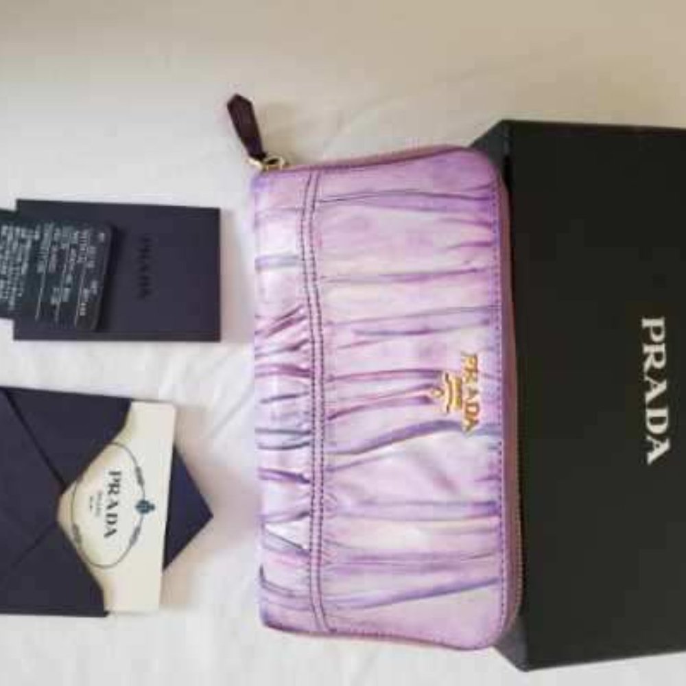 Prada metelasse leather wallet beige pink purple gray ivory blue tiedyed edition - Picture 11 of 12